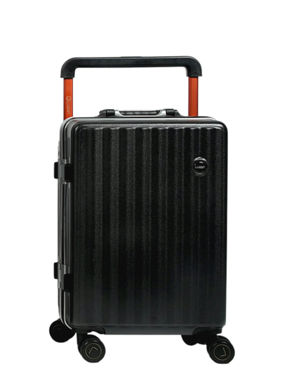 Black suitcase with a handle on a white background