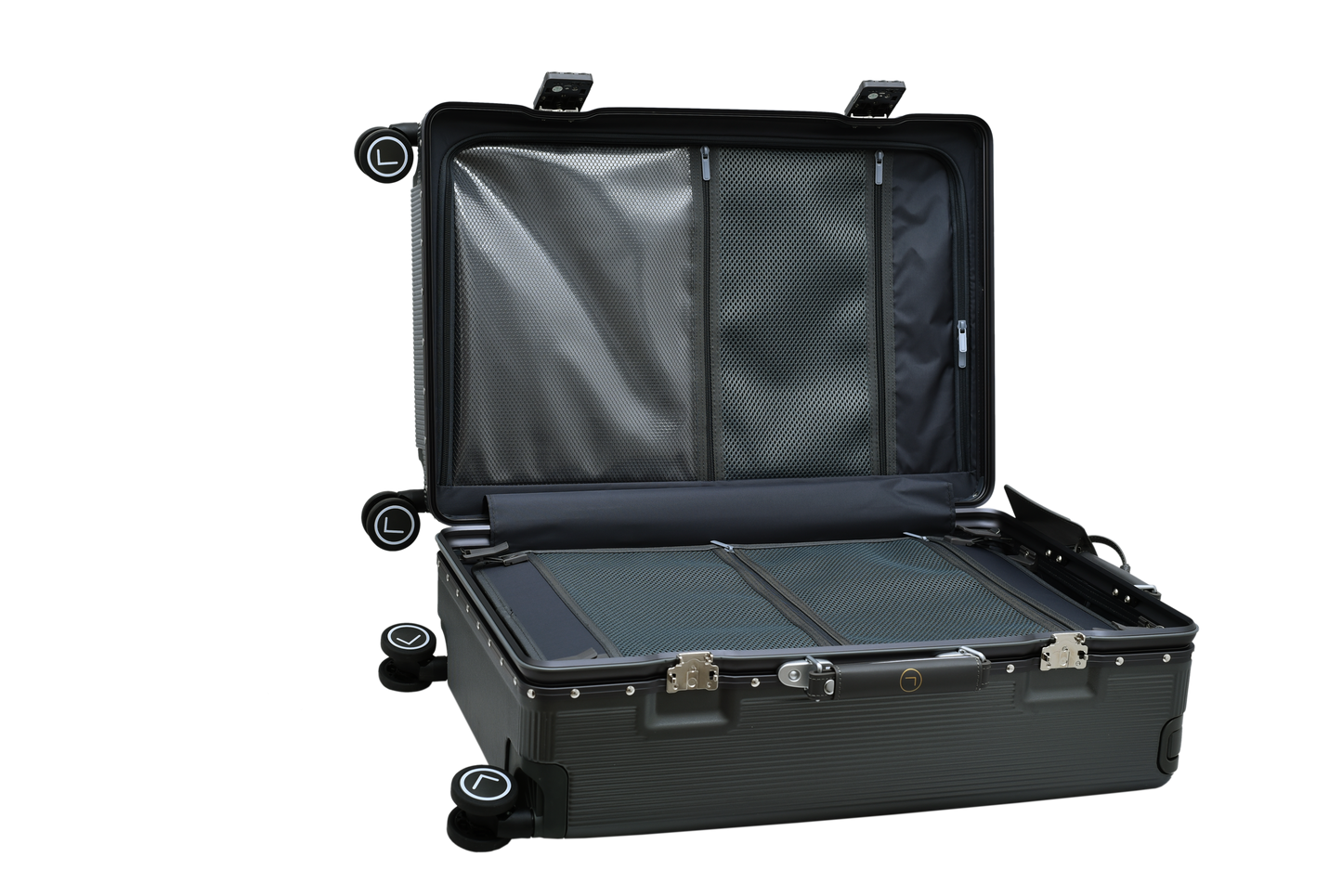 organized interior luggage compartments cabin check-in suitcase set