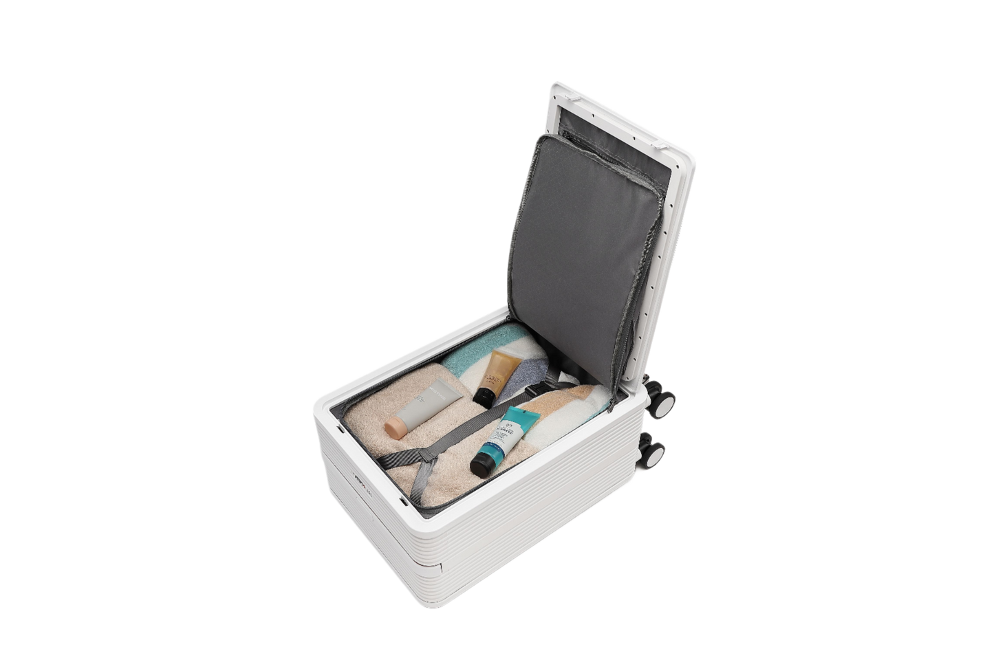 White jewelry box with open lid on a white background