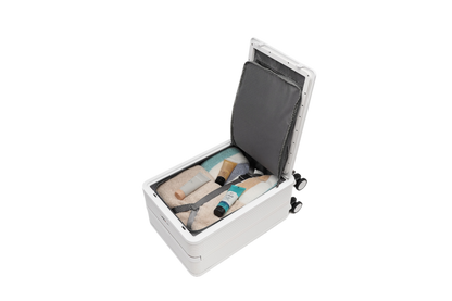 White jewelry box with open lid on a white background