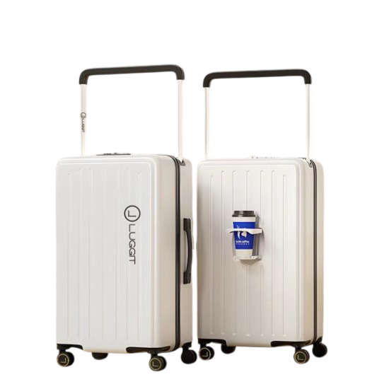 Two white suitcases with a visible brand luggit