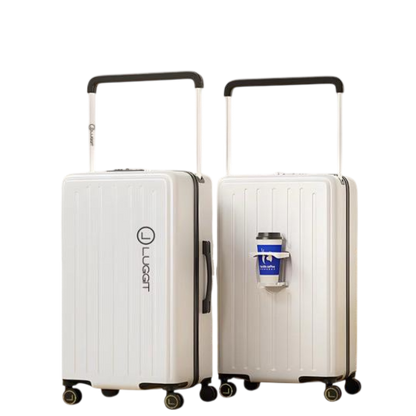 Two white suitcases with a visible brand luggit