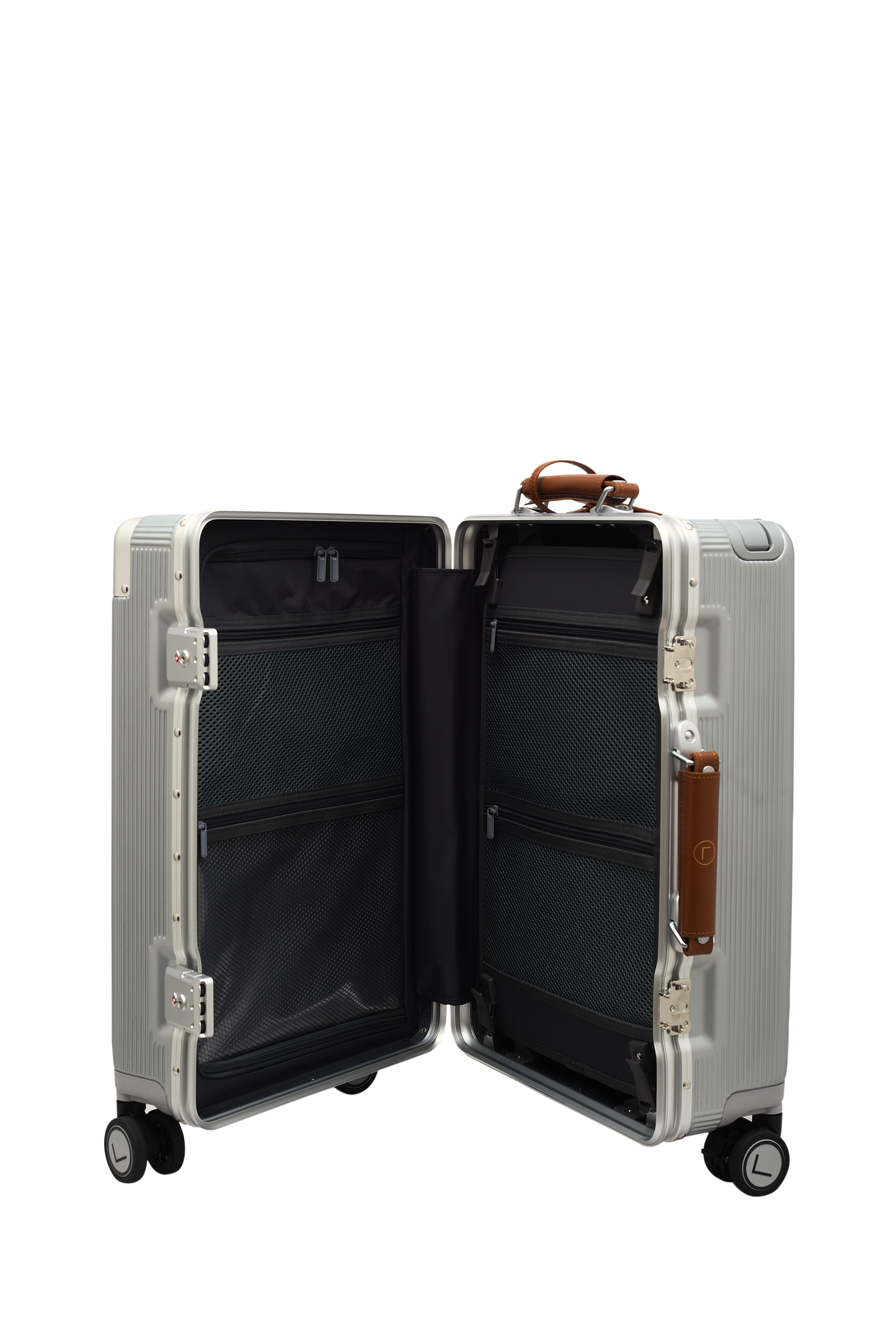 organized interior luggage compartments cabin check-in suitcase set