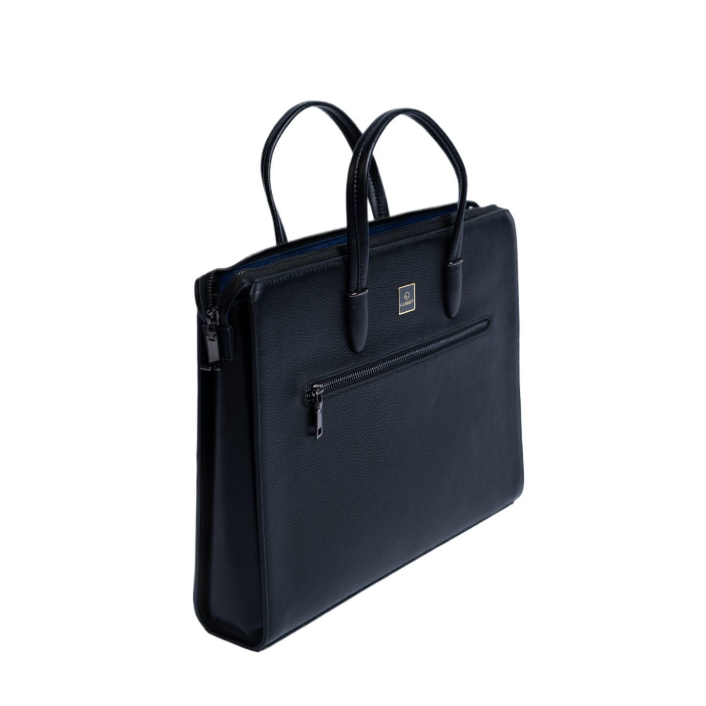 Black briefcase with handles on a white background