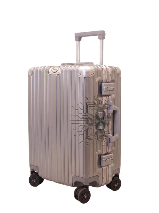 LUGGIT Smart "Pro MAX" Bio-Matrices Unlock - With Triple Protection Silver Cabin Trolley bag