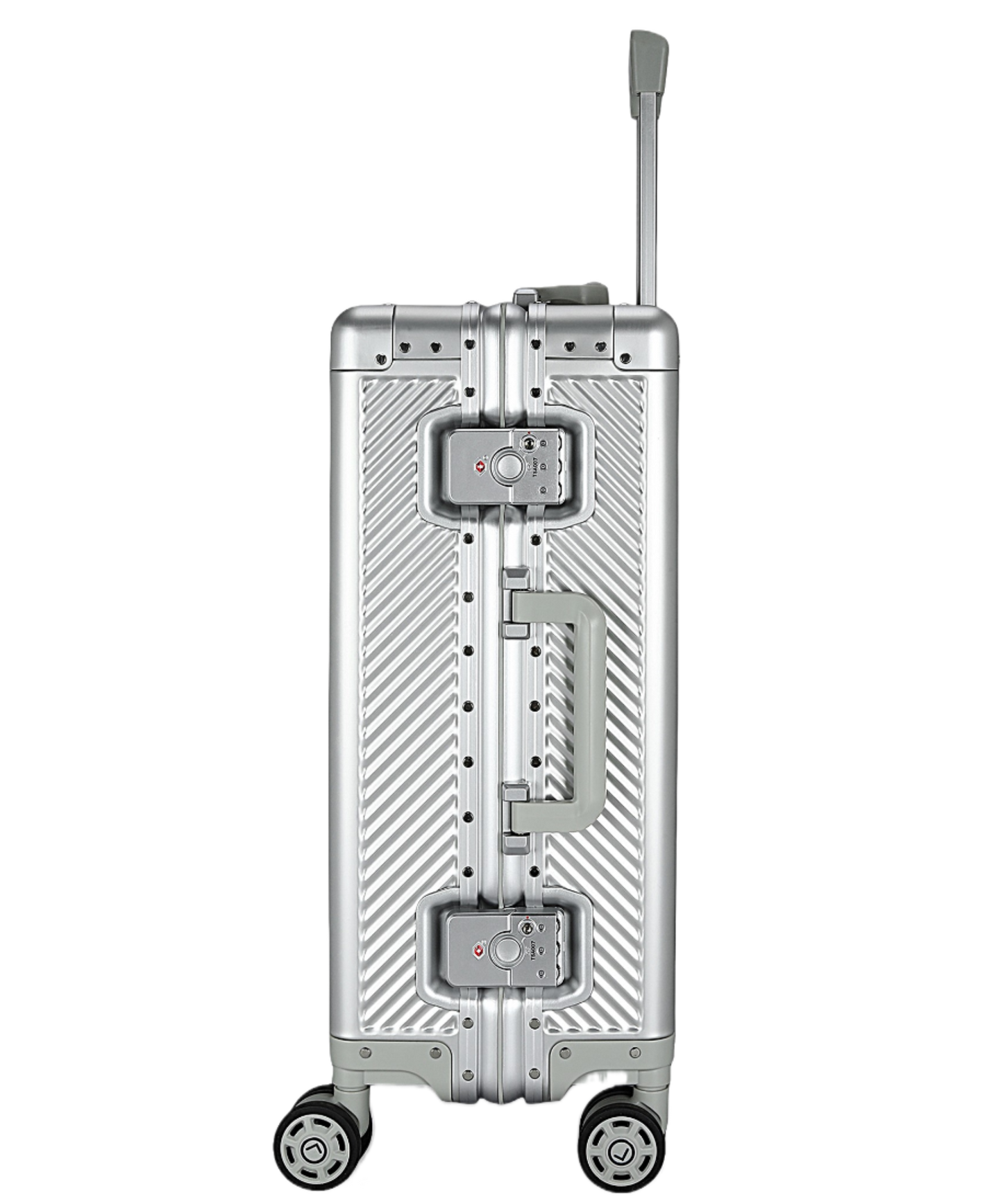 Silver suitcase with wheels and handle luggit