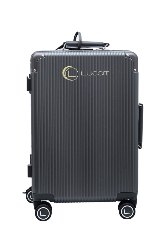 grey hard shell suitcase cabin and check-in luggage set modern design