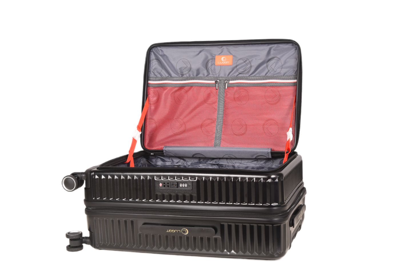 LUGGIT SFO 2.0 Premium Trolley Bag set of 3 ,SmartView Wide Opening Design,TSA Lock, Polycarbonate Hard Shell, Black