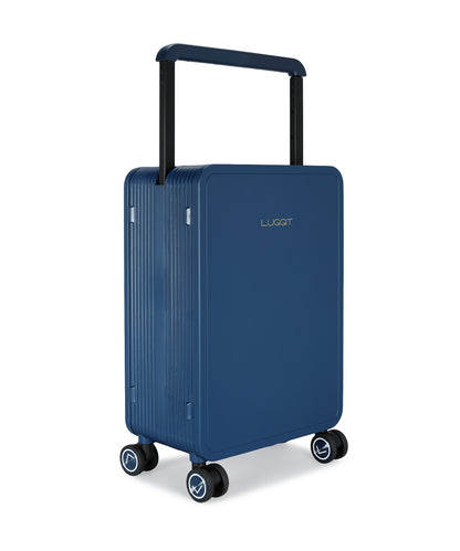 blue cabin trolley bag airport travel carry on luggage modern design