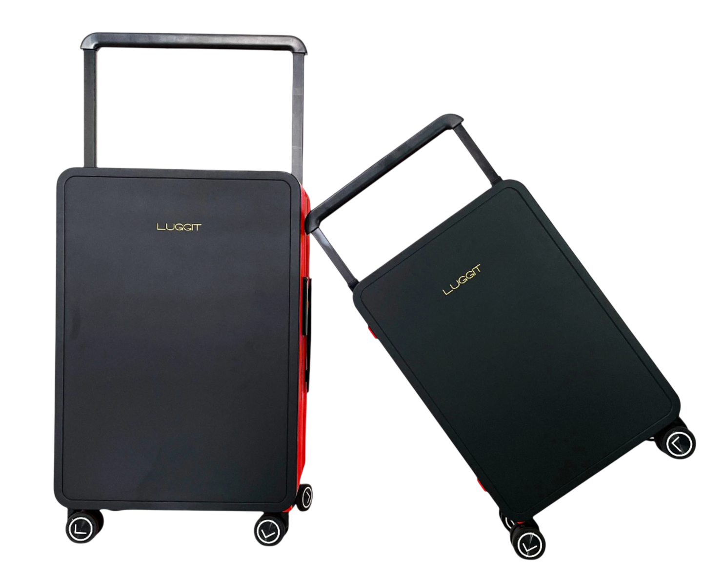 Two black suitcases with 'Luggit' branding on a white background