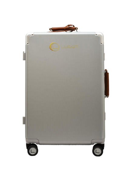 ilver hard shell suitcase cabin and check-in luggage set modern design