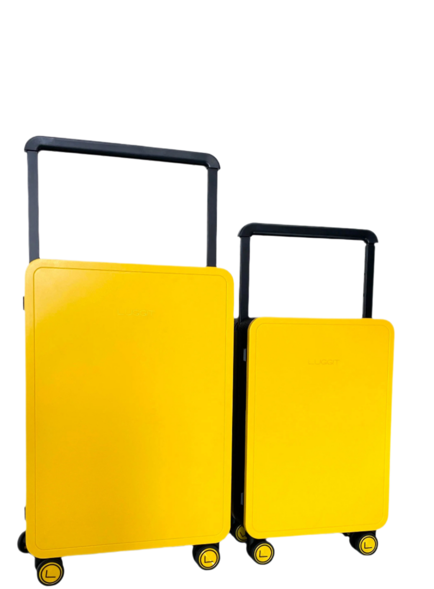 Two yellow suitcases with black handles Luggit