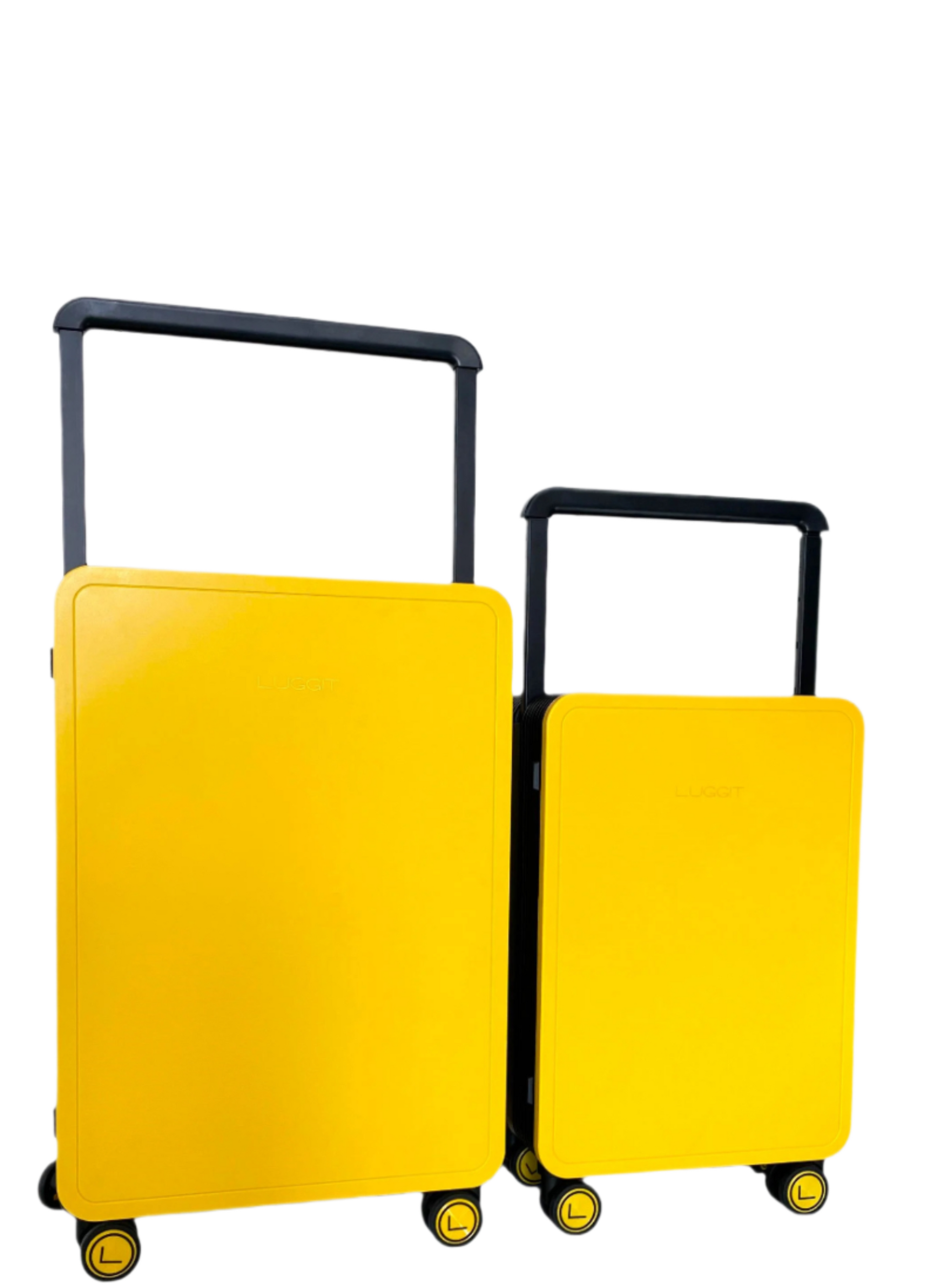 Two yellow suitcases with black handles Luggit