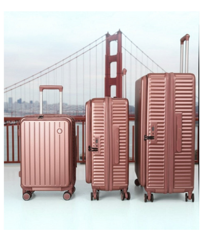 LUGGIT SFO 2.0 Premium Trolley Bag set of 3 ,SmartView Wide Opening Design,TSA Lock, Polycarbonate Hard Shell, Rose Gold