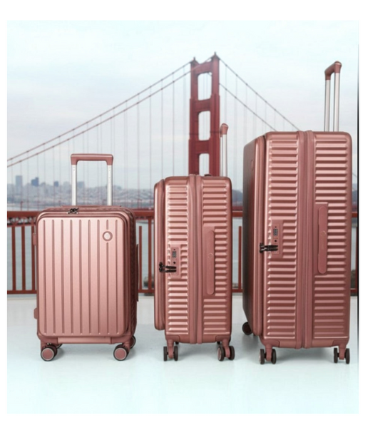 LUGGIT SFO 2.0 Premium Trolley Bag set of 3 ,SmartView Wide Opening Design,TSA Lock, Polycarbonate Hard Shell, Rose Gold