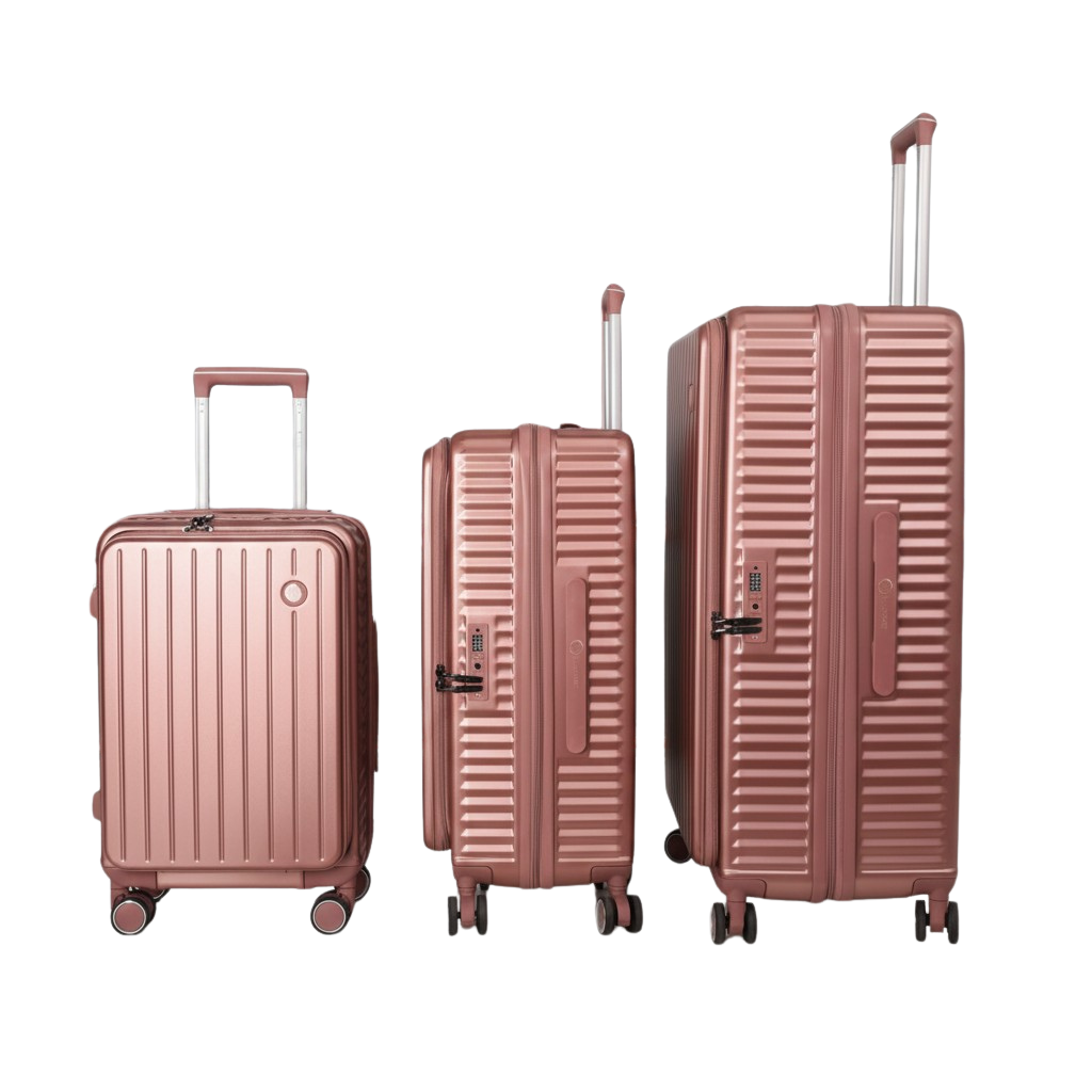 LUGGIT SFO 2.0 Premium Trolley Bag set of 3 ,SmartView Wide Opening Design,TSA Lock, Polycarbonate Hard Shell, Rose Gold