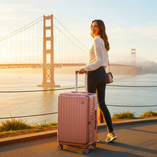 LUGGIT SFO 2.0 Premium Trolley Bag ,SmartView Wide Opening Design,TSA Lock, Polycarbonate Hard Shell, Rose Gold