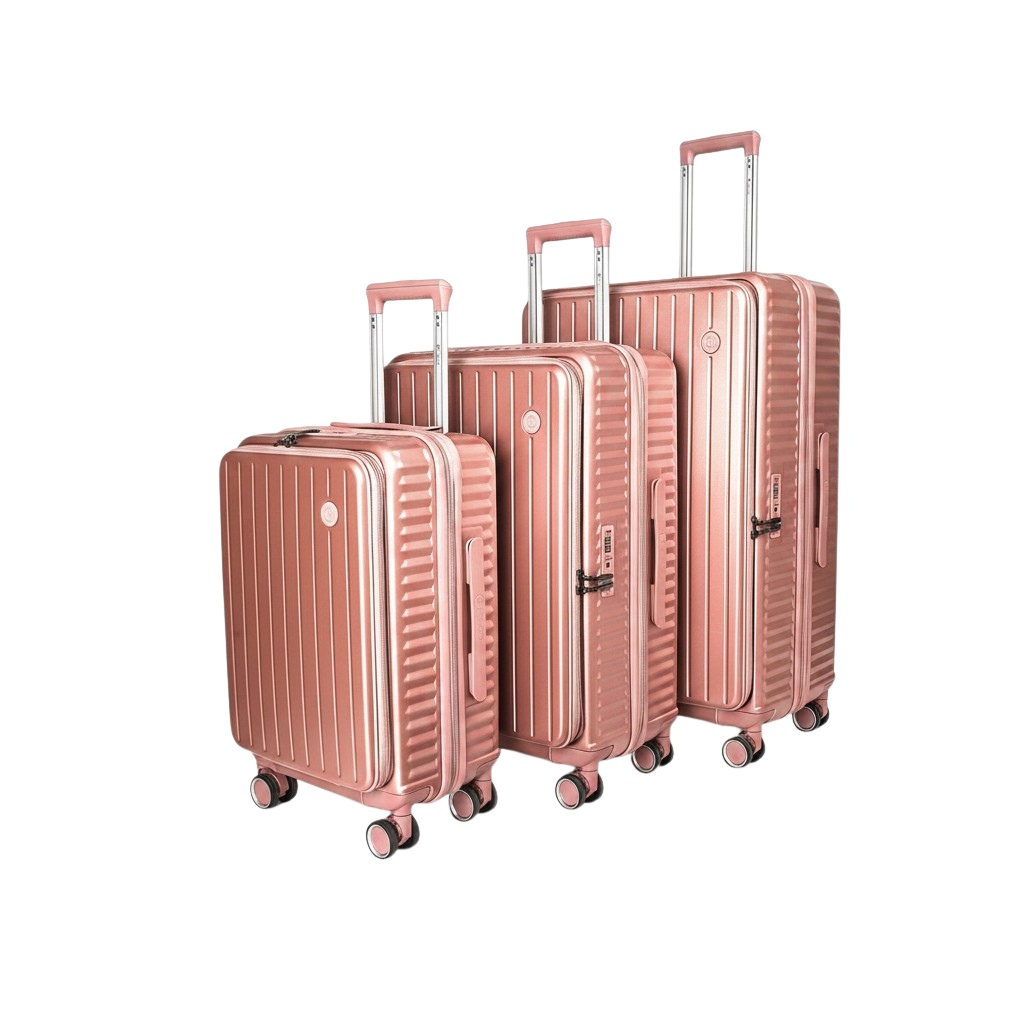 LUGGIT SFO 2.0 Premium Trolley Bag ,SmartView Wide Opening Design,TSA Lock, Polycarbonate Hard Shell, Rose Gold