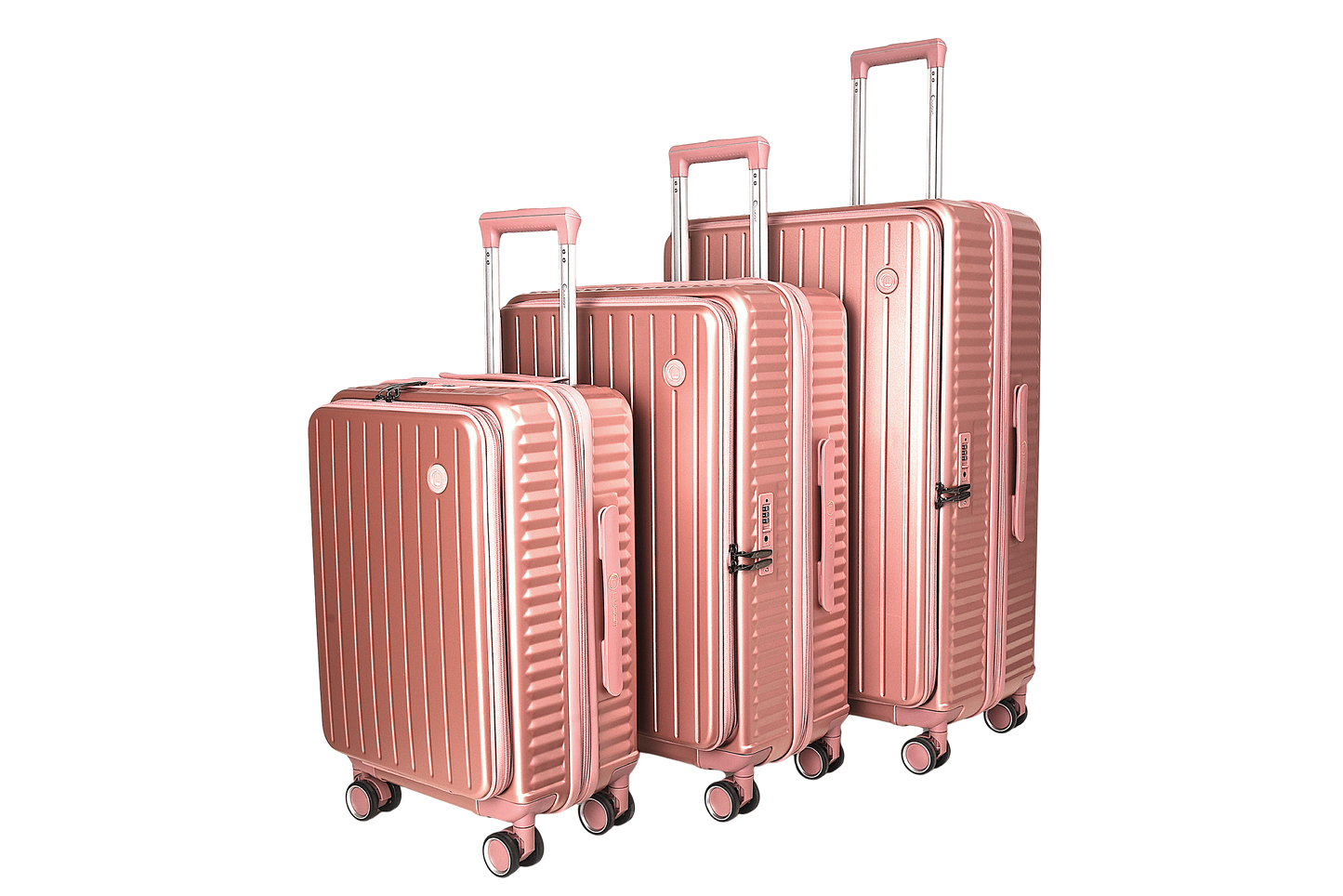 LUGGIT SFO 2.0 Premium Trolley Bag set of 3 ,SmartView Wide Opening Design,TSA Lock, Polycarbonate Hard Shell, Rose Gold