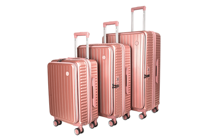 LUGGIT SFO 2.0 Premium Trolley Bag set of 3 ,SmartView Wide Opening Design,TSA Lock, Polycarbonate Hard Shell, Rose Gold