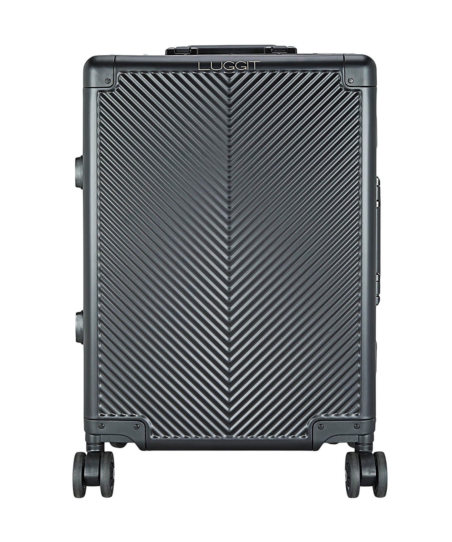 Black suitcase with a textured surface luggit