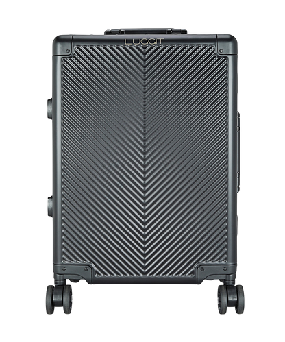 Black suitcase with a textured surface luggit