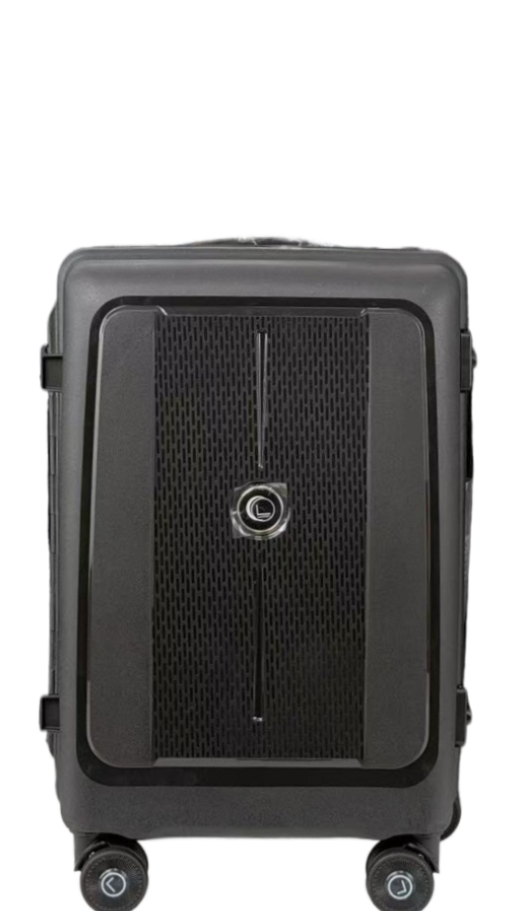 Black suitcase with wheels on a white background luggit