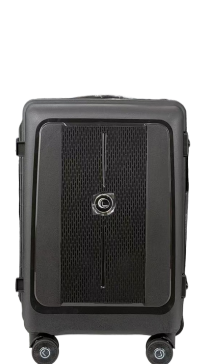 Black suitcase with wheels on a white background luggit