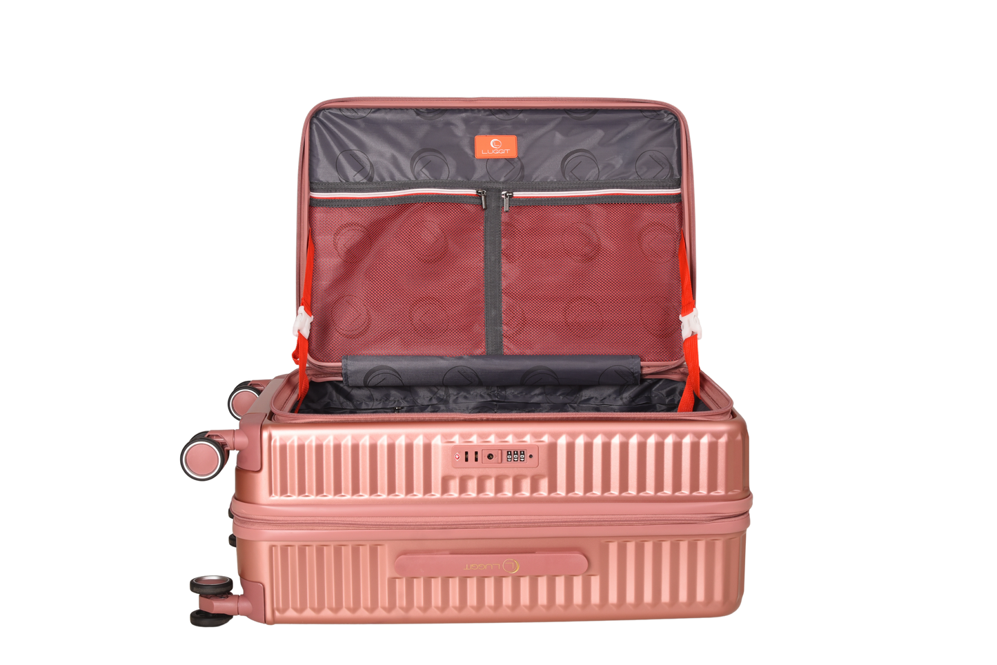 LUGGIT SFO 2.0 Premium Trolley Bag set of 3 ,SmartView Wide Opening Design,TSA Lock, Polycarbonate Hard Shell, Rose Gold