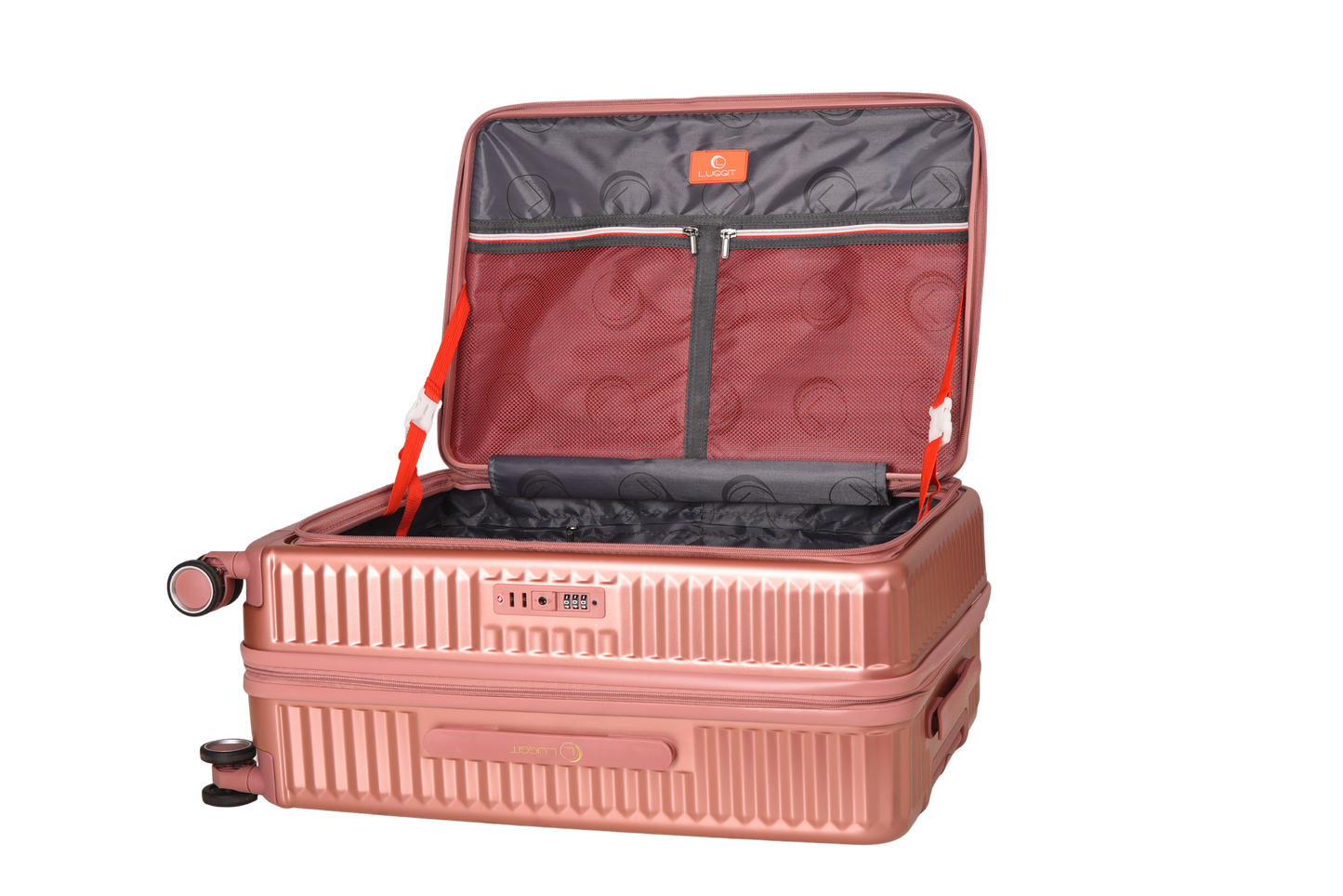 LUGGIT SFO 2.0 Premium Trolley Bag set of 3 ,SmartView Wide Opening Design,TSA Lock, Polycarbonate Hard Shell, Rose Gold