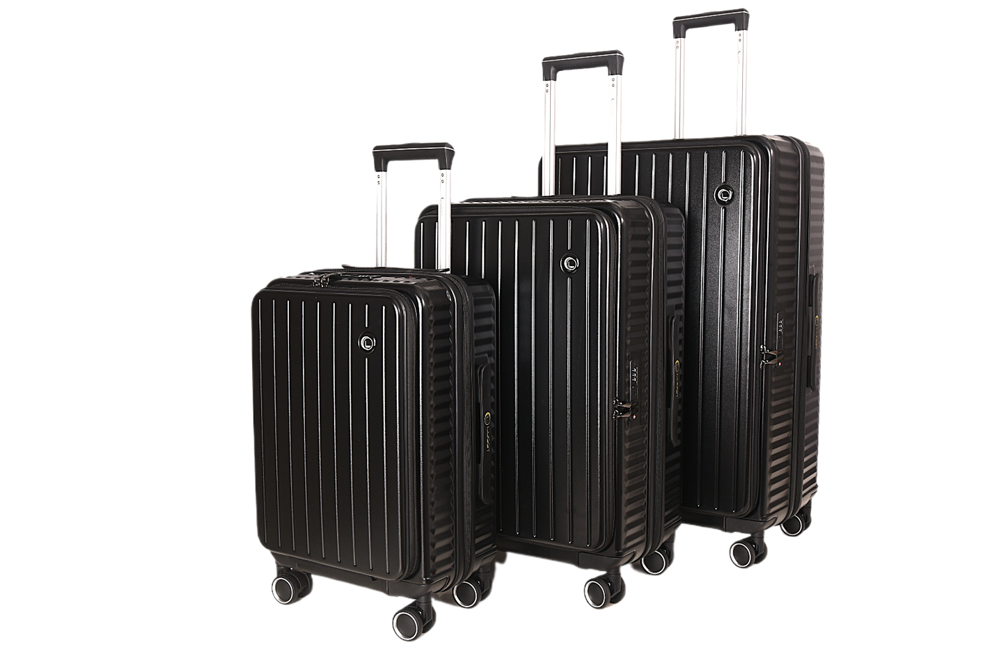 LUGGIT SFO 2.0 Premium Trolley Bag set of 3 ,SmartView Wide Opening Design,TSA Lock, Polycarbonate Hard Shell, Black