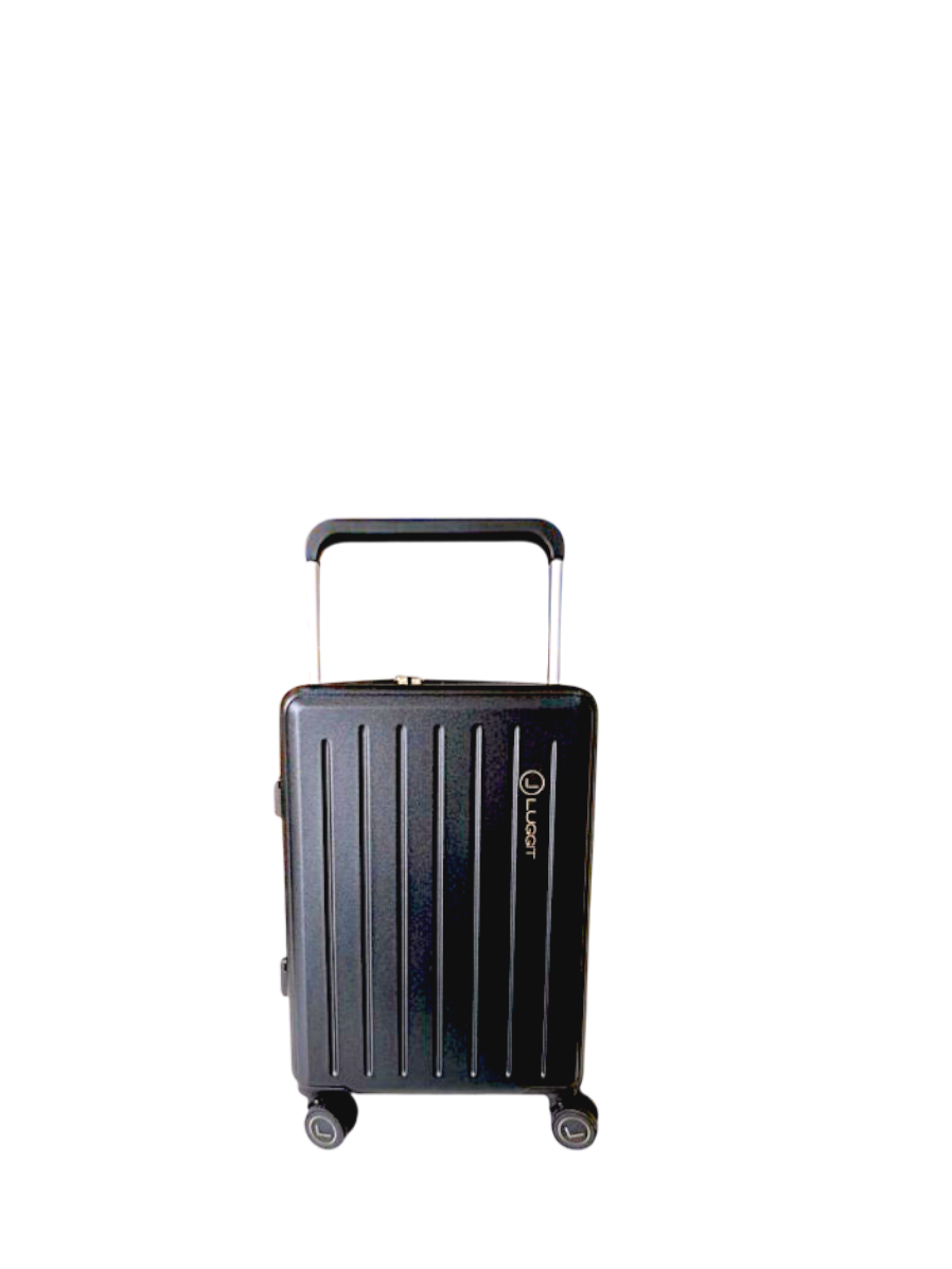 Black suitcase with a handle on a white background