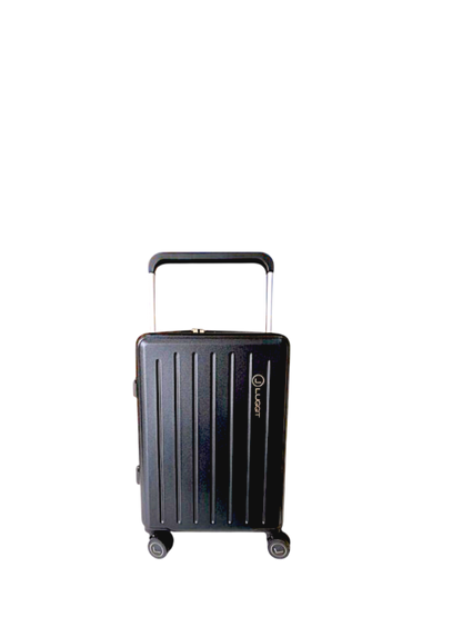 Black suitcase with a handle on a white background