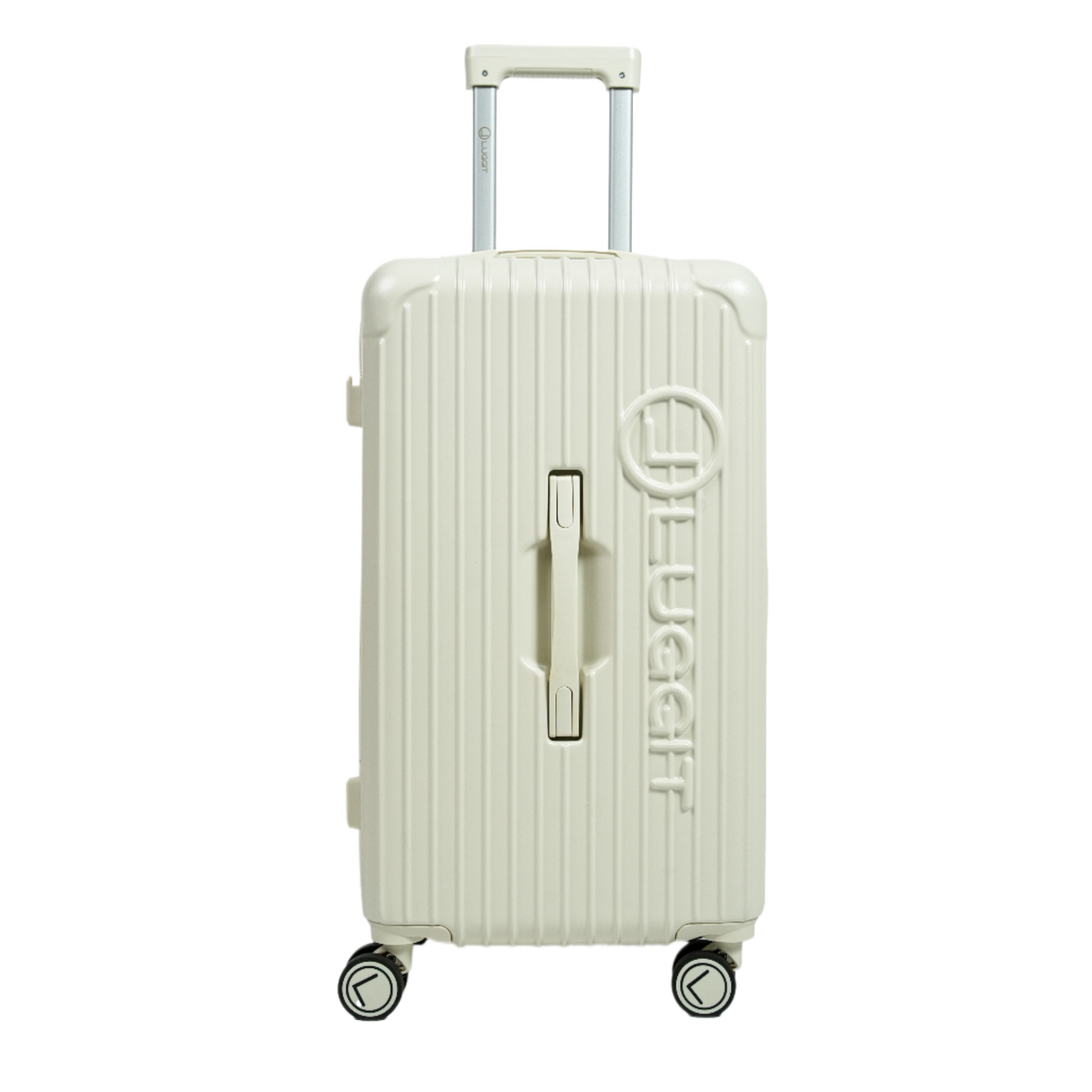 White suitcase with visible brand logo on a white  luggit