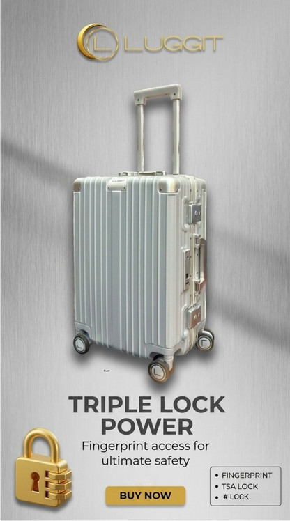 LUGGIT Smart "Pro MAX" Finger Print Unlock - With Triple Protection Cabin/Check-in Trolley Bag