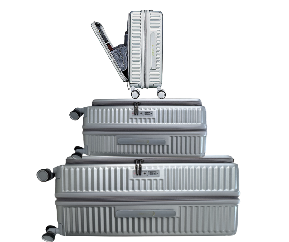 LUGGIT SFO 2.0 Premium Trolley Bag set of 3,SmartView Wide Opening Design,TSA Lock, Polycarbonate Hard Shell,Grey