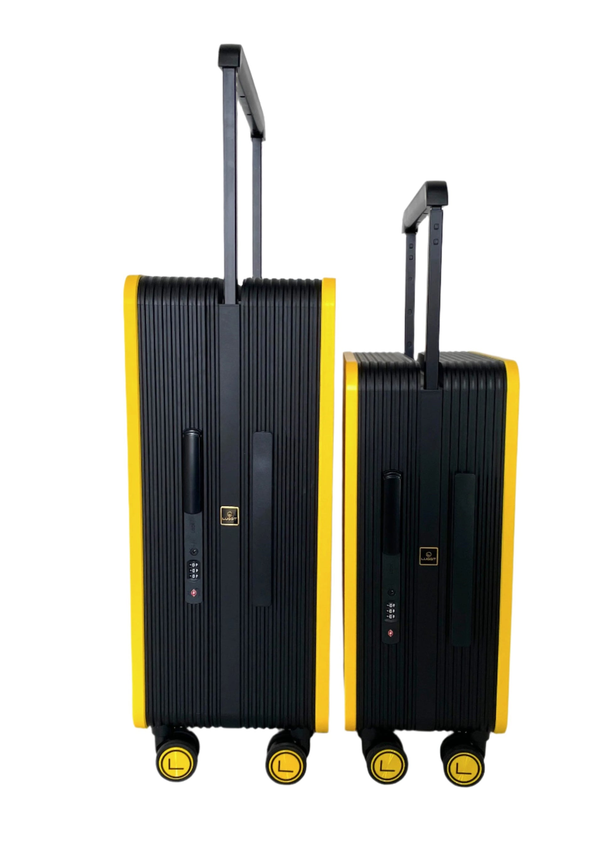 dual tone yellow black suitcase set cabin and check-in luggage modern design